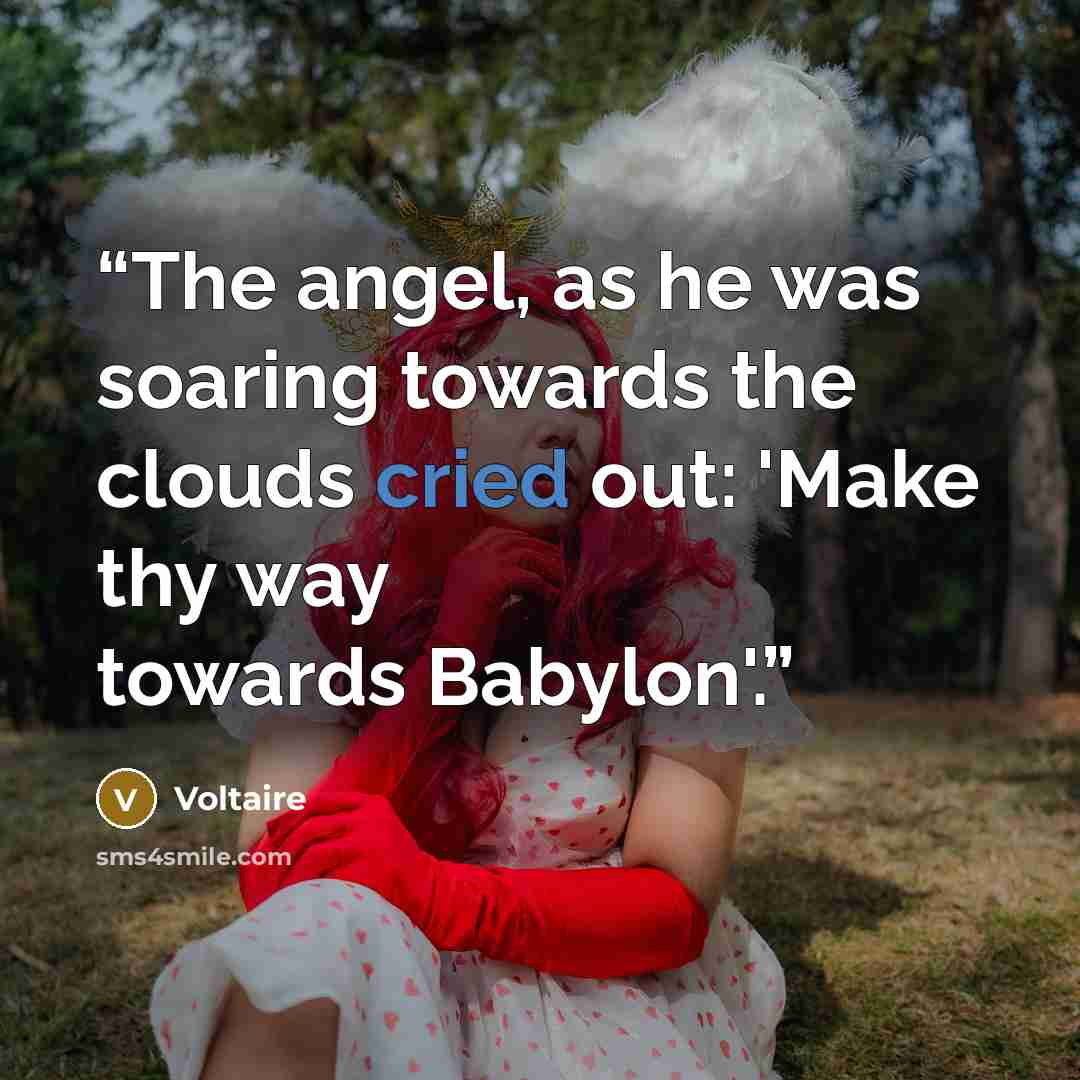 “The angel, as he was soaring towards the clouds cried out: 'Make thy way towards Babylon'.” quote by Voltaire