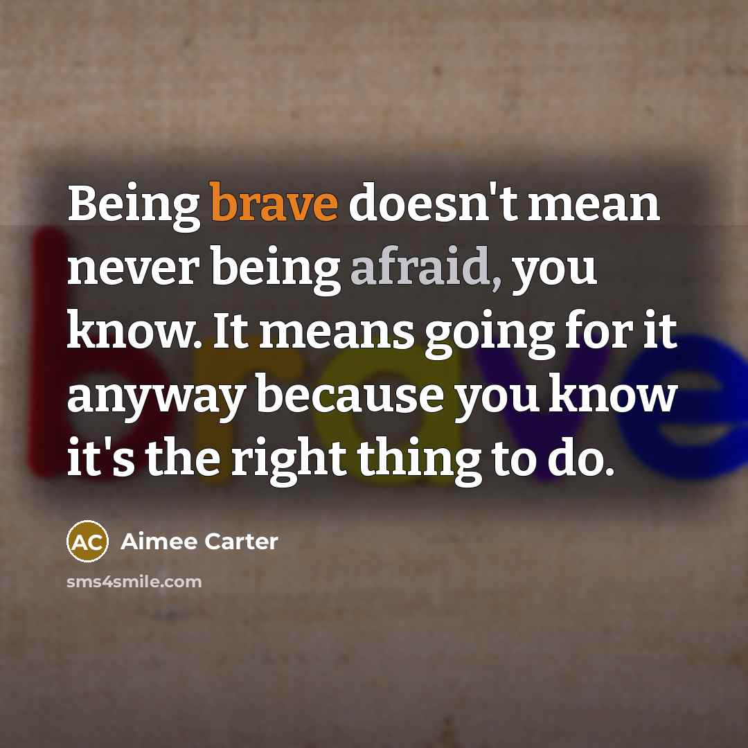 “Being brave doesn't mean never being afraid, you know. It means going for it anyway because you know it's the right thing to do.” quote by Aimee Carter