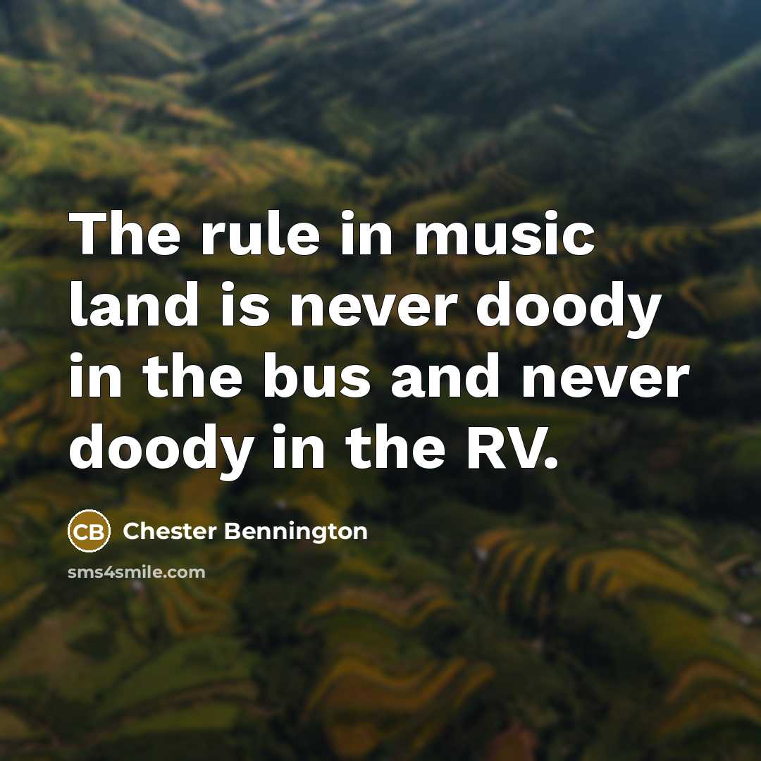 “The rule in music land is never doody in the…” quote by Chester Bennington