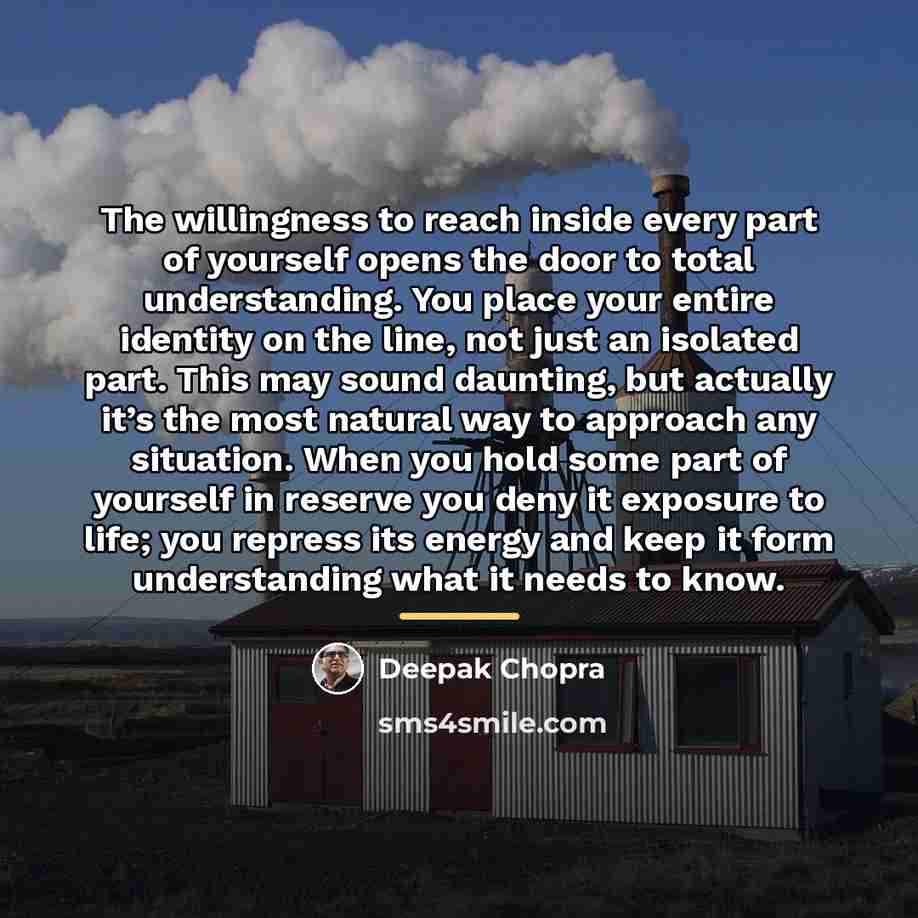 “The willingness to reach inside every part of yourself opens…” quote by Deepak Chopra