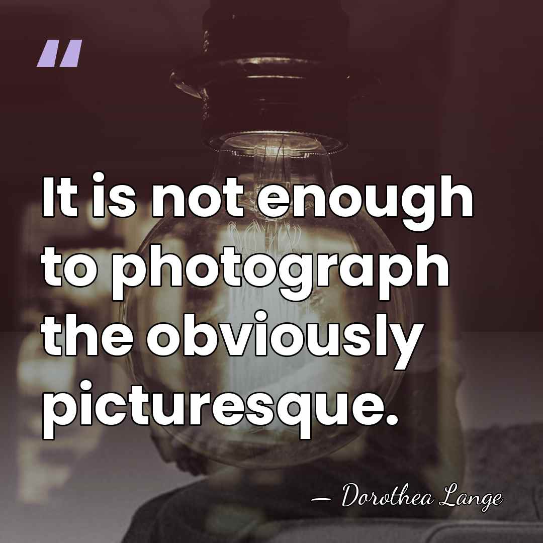 It is not enough to photograph the obviously picturesque. - Dorothea Lange