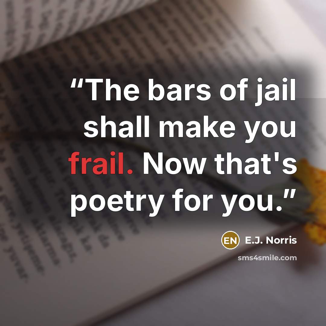 “The bars of jail shall make you frail. Now that's poetry for you.” quote by E.J. Norris