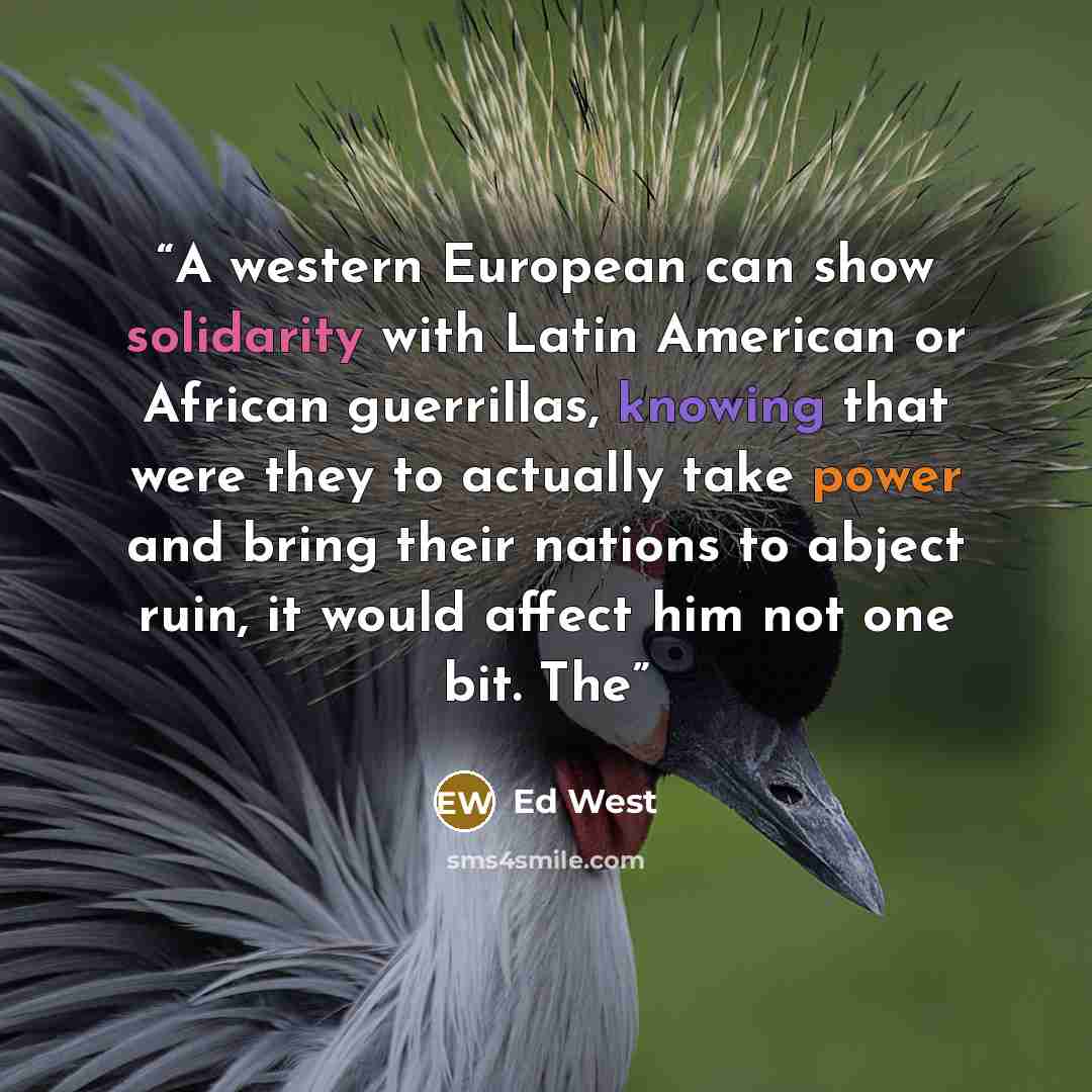 “A western European can show solidarity with Latin American or African guerrillas, knowing that were they to actually take power and bring their nations to abject ruin, it would affect him not one bit. The” quote by Ed West