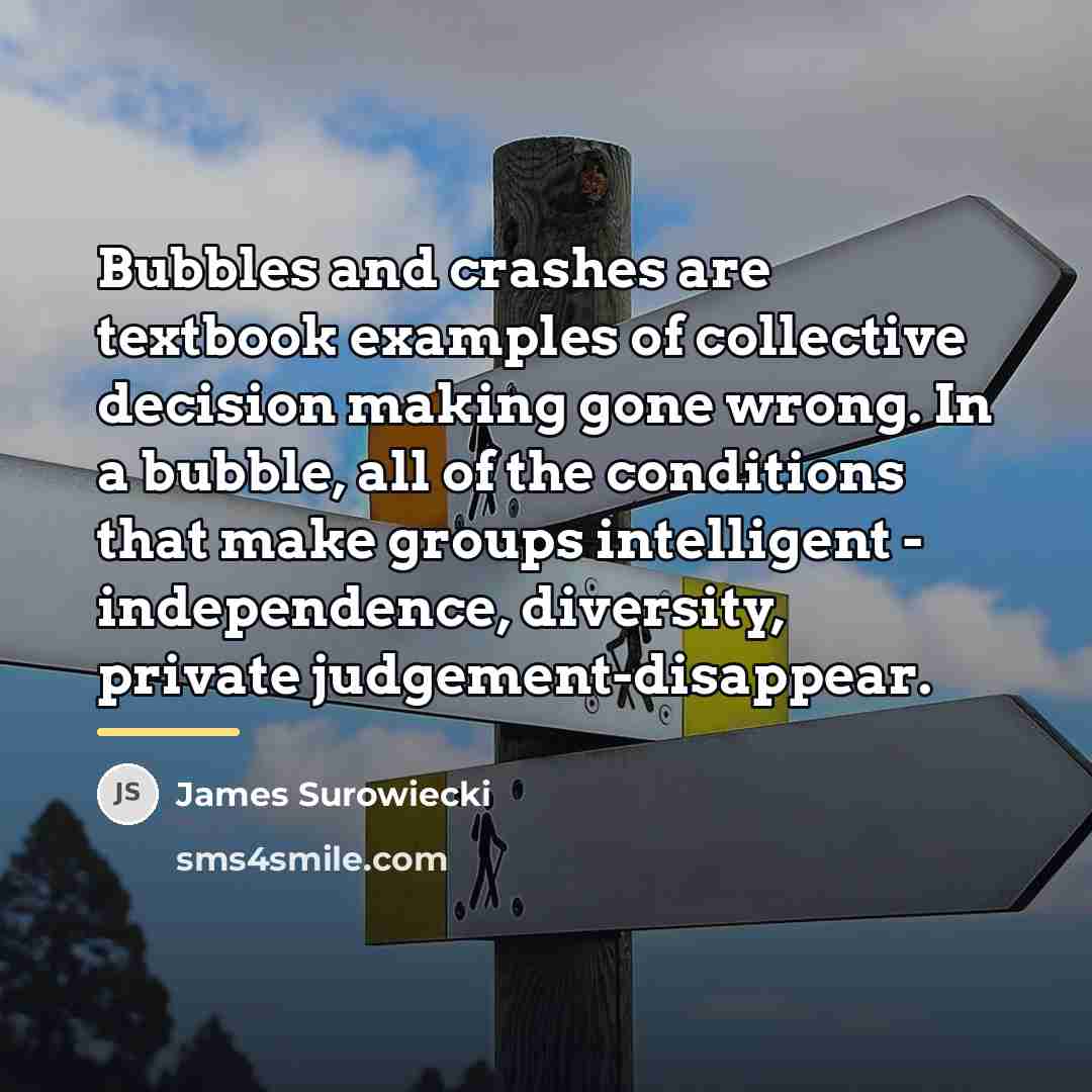 “Bubbles and crashes are textbook examples of collective decision making…” quote by James Surowiecki