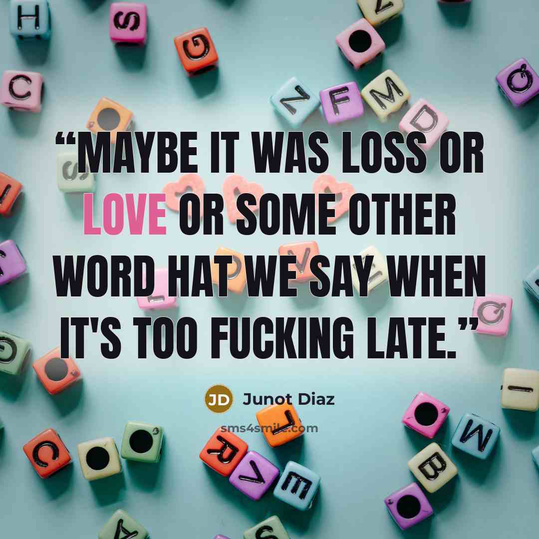 “Maybe it was loss or love or some other word hat we say when it's too fucking late.” quote by Junot Díaz