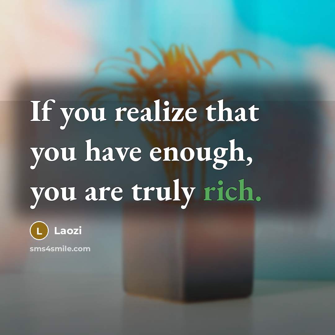 “If you realize that you have enough, you are truly…” quote by Laozi