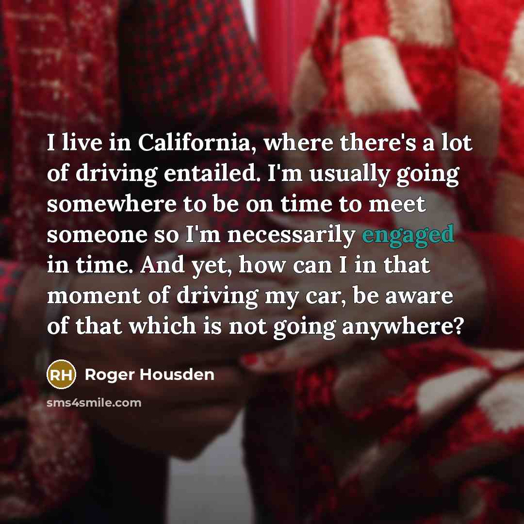 “I live in California, where there's a lot of driving…” quote by Roger Housden