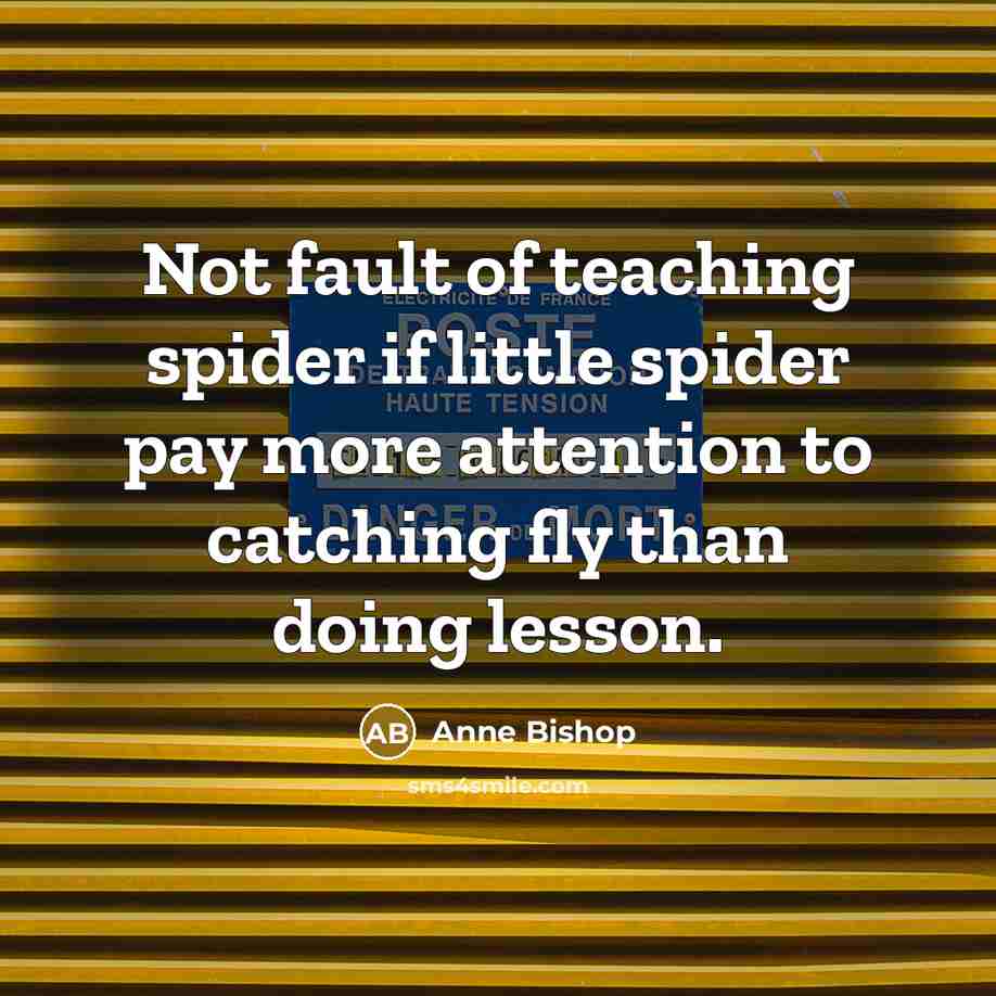 “Not fault of teaching spider if little spider pay more…” quote by Anne Bishop