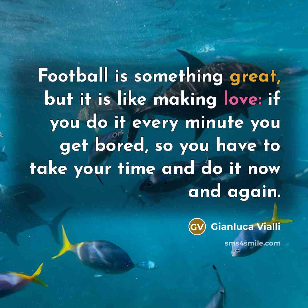 “Football is something great, but it is like making love: if you do it every minute you get bored, so you have to take your time and do it now and again.” quote by Gianluca Vialli