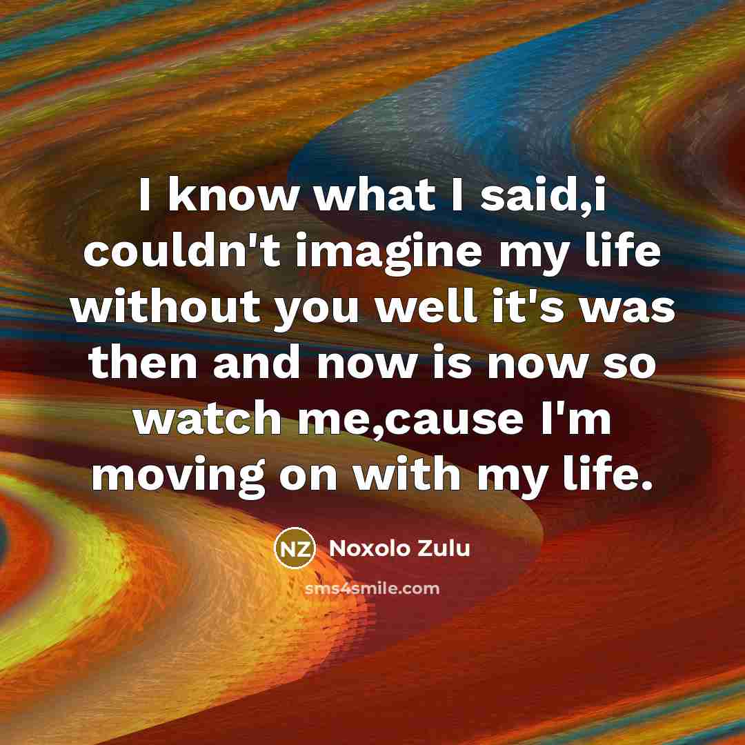 “I know what I said,i couldn't imagine my life without you well it's was then and now is now so watch me,cause I'm moving on with my life.” quote by Noxolo Zulu
