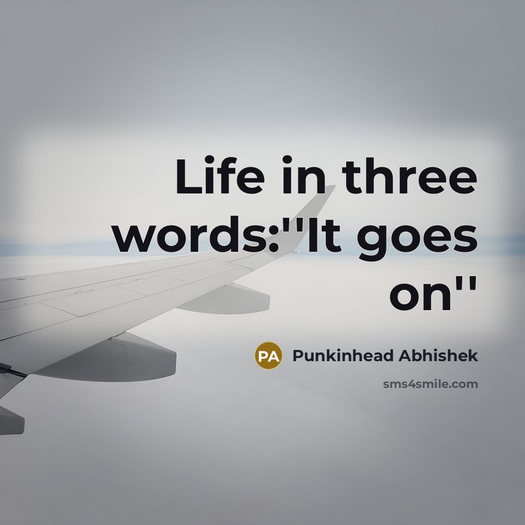 “Life in three words:''It goes on''…” quote by Punkinhead Abhishek