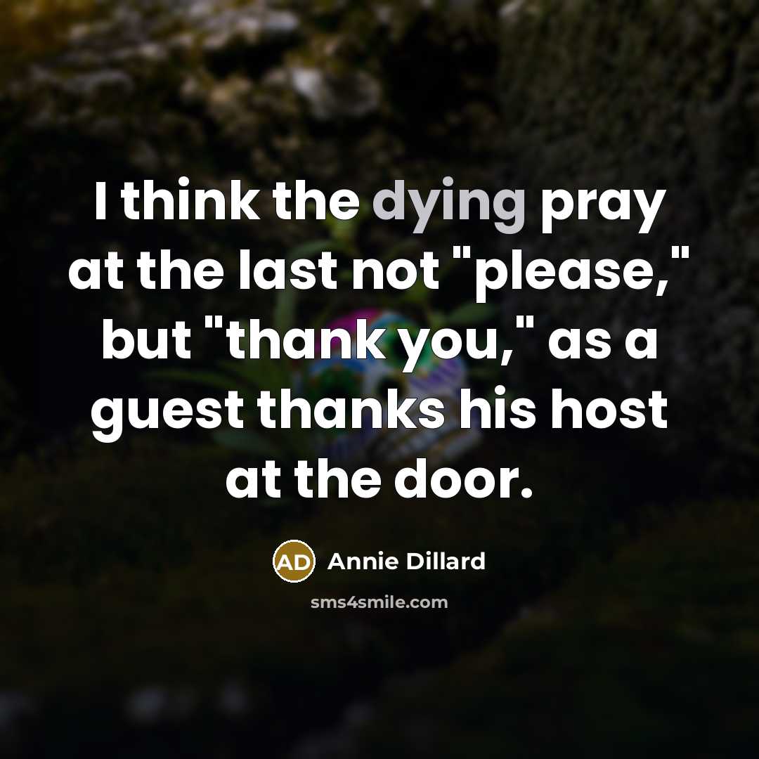 “I think the dying pray at the last not "please,"…” quote by Annie Dillard