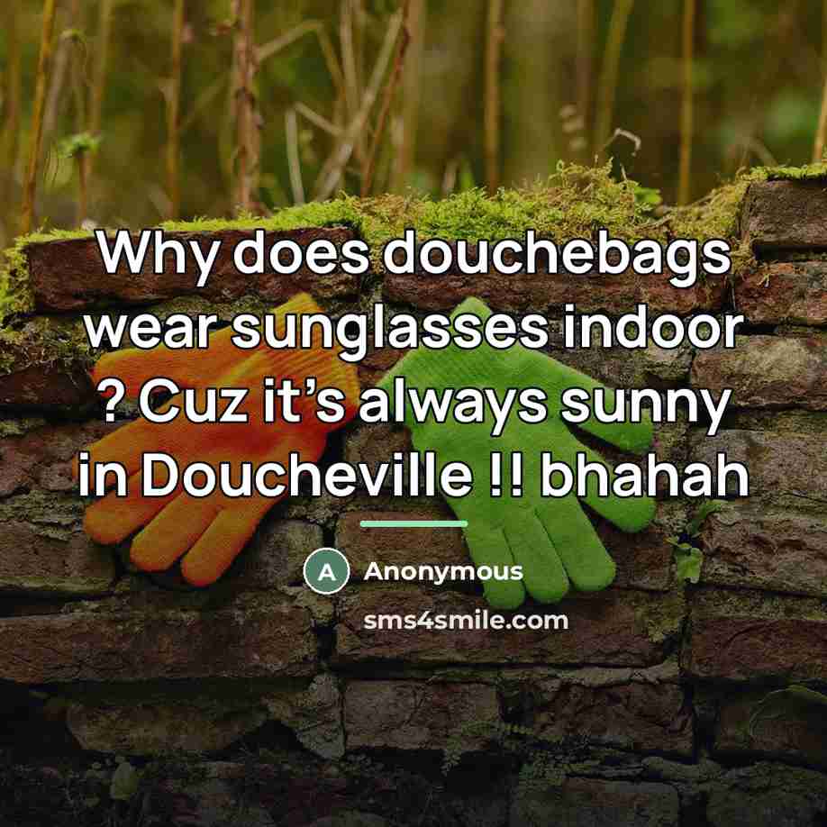 “Why does douchebags wear sunglasses indoor ? Cuz it's always…” quote by Anonymous