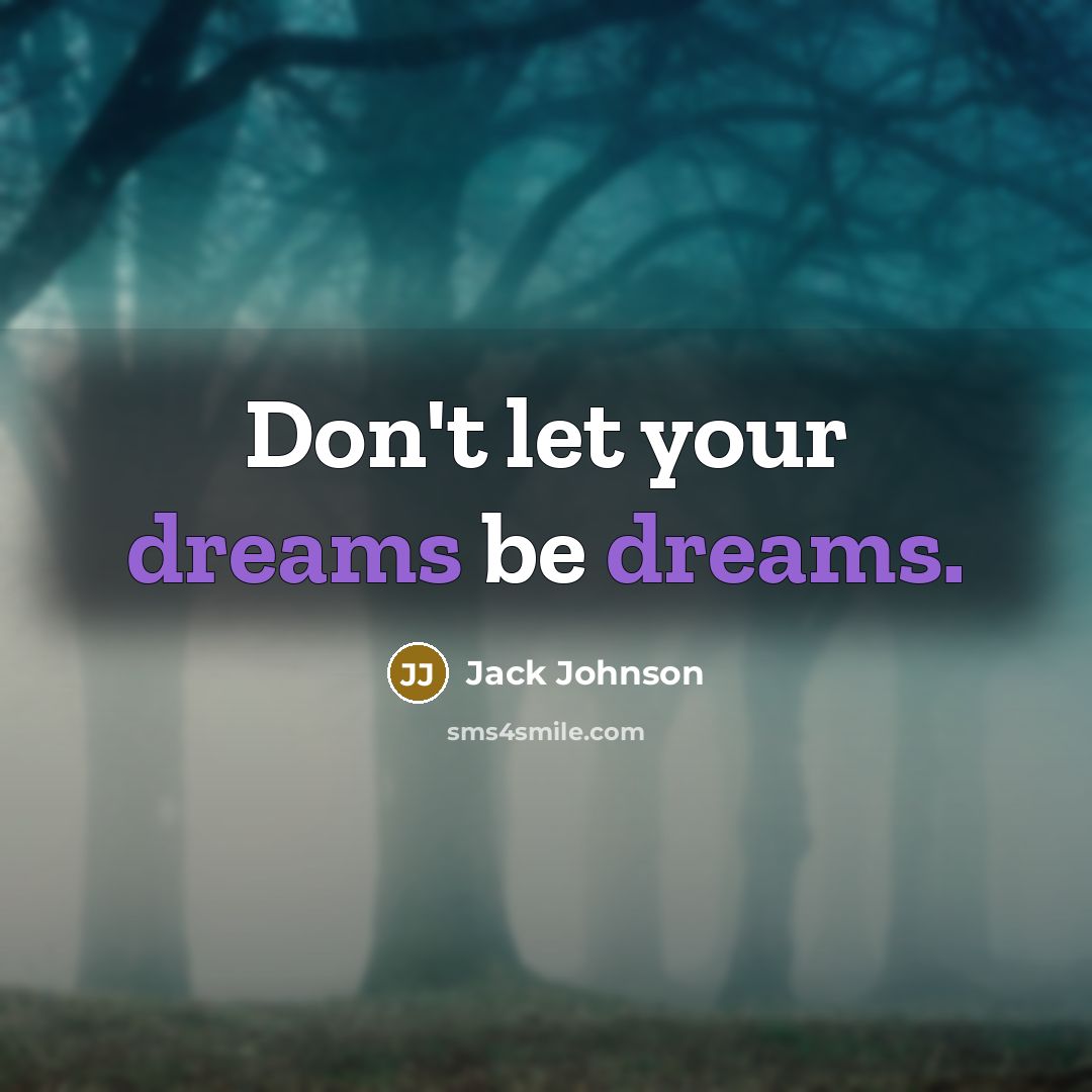 “Don't let your dreams be dreams.” quote by Jack Johnson