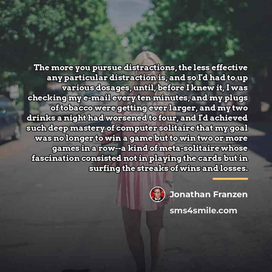 “The more you pursue distractions, the less effective any particular…” quote by Jonathan Franzen