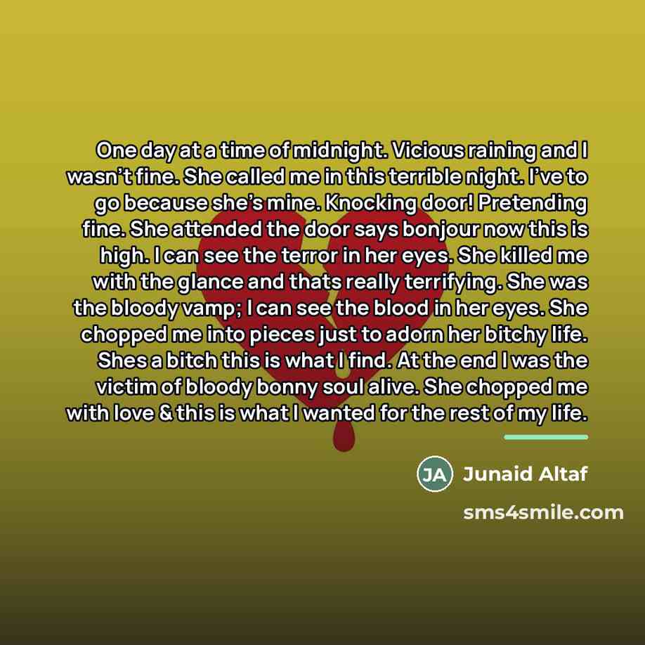 “One day at a time of midnight. Vicious raining and…” quote by Junaid Altaf