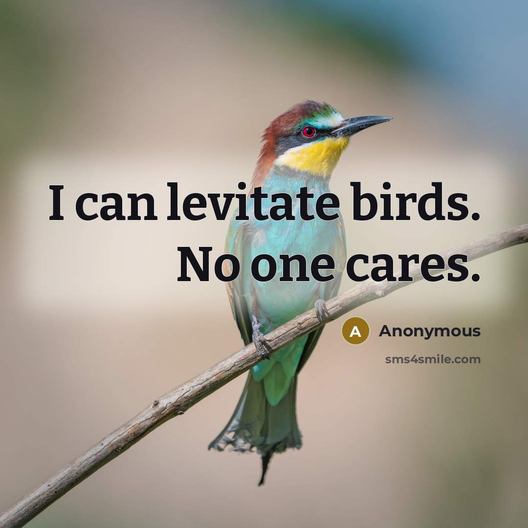 “I can levitate birds. No one cares.…” quote by Anonymous