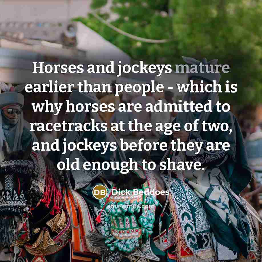 “Horses and jockeys mature earlier than people - which is…” quote by Dick Beddoes