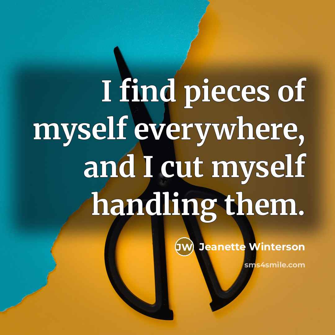 “I find pieces of myself everywhere, and I cut myself…” quote by Jeanette Winterson