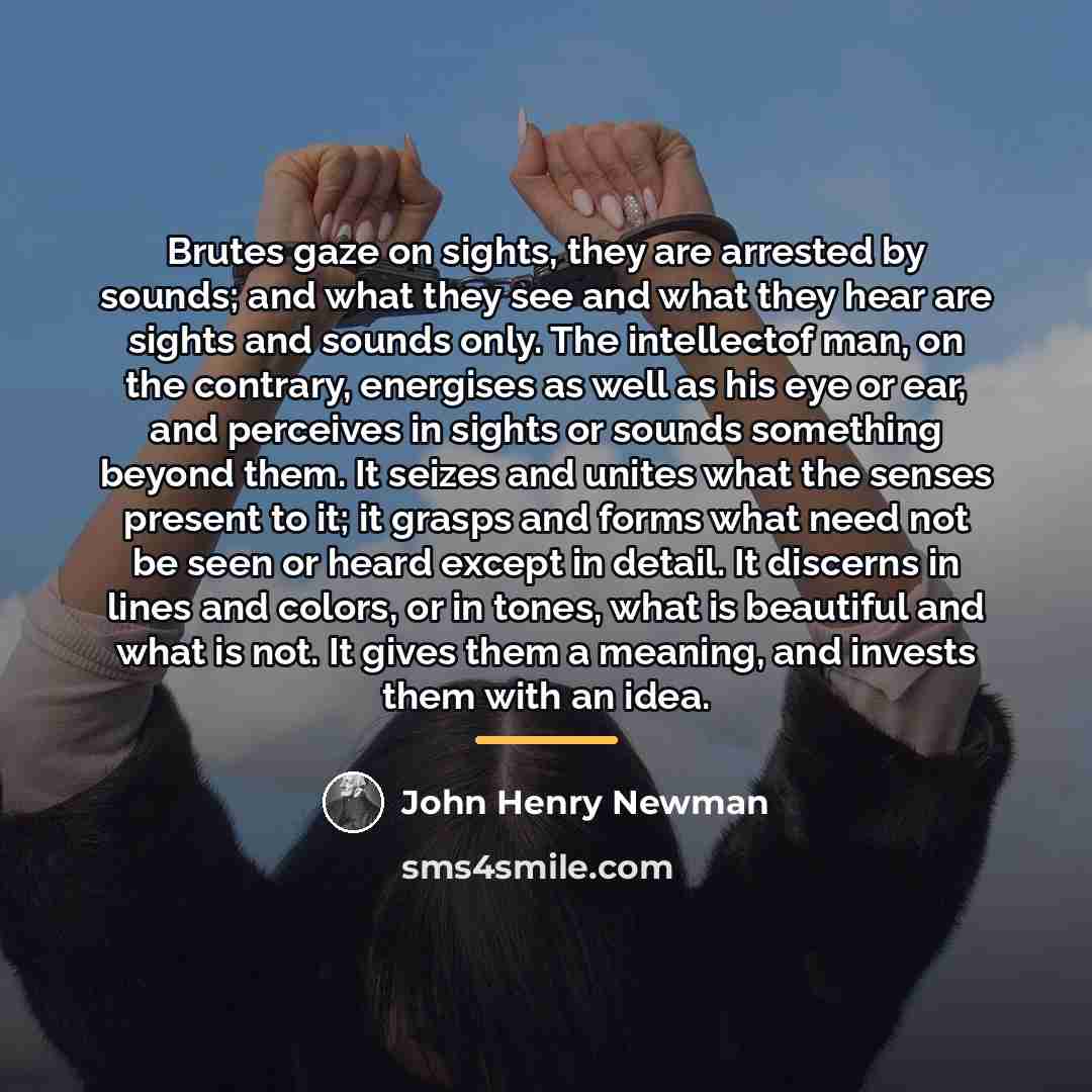 “Brutes gaze on sights, they are arrested by sounds; and…” quote by John Henry Newman