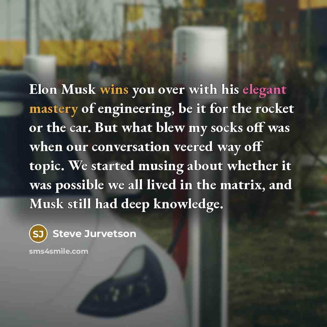 “Elon Musk wins you over with his elegant mastery of…” quote by Steve Jurvetson