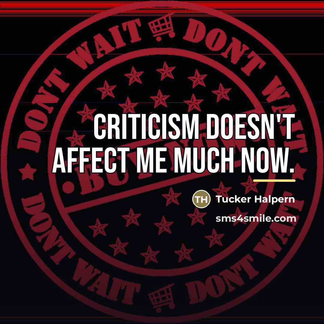 “Criticism doesn't affect me much now.…” quote by Tucker Halpern