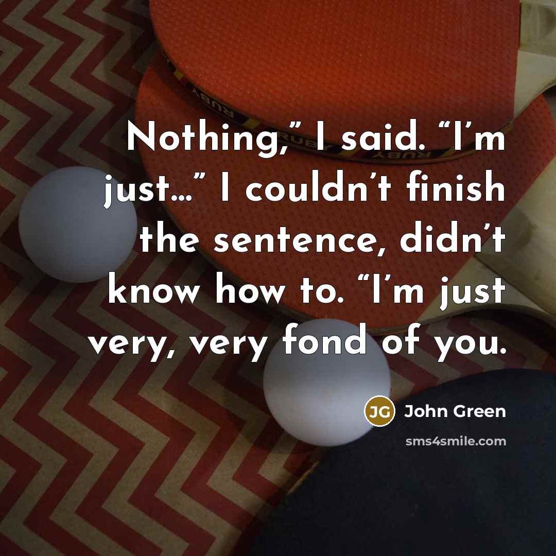 “Nothing,” I said. “I’m just…” I couldn’t finish the sentence,…” quote by John Green