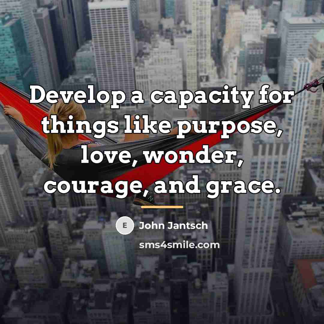 “Develop a capacity for things like purpose, love, wonder, courage,…” quote by John Jantsch