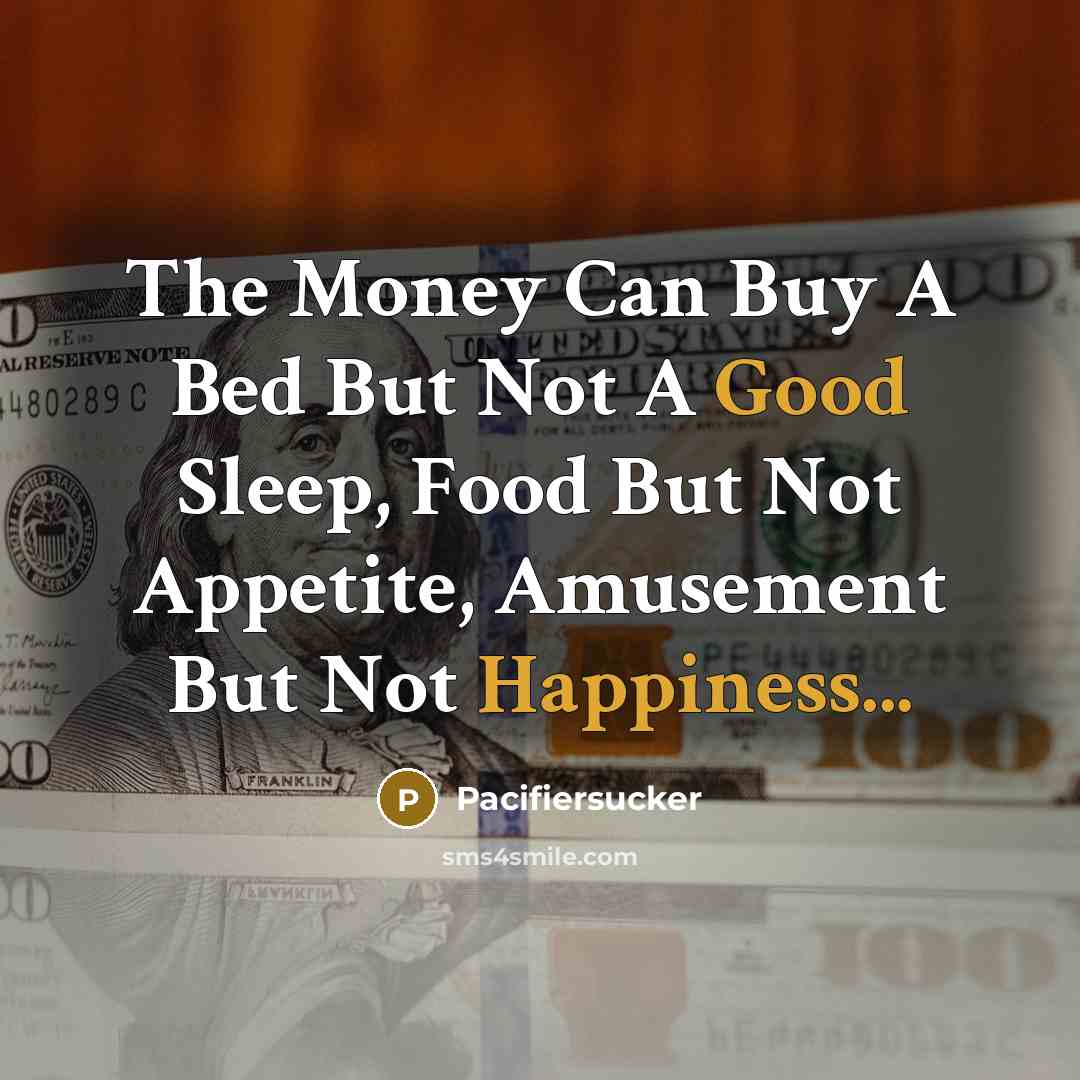 “The Money Can Buy A Bed But Not A Good Sleep, Food But Not Appetite, Amusement But Not Happiness...” quote by Pacifiersucker