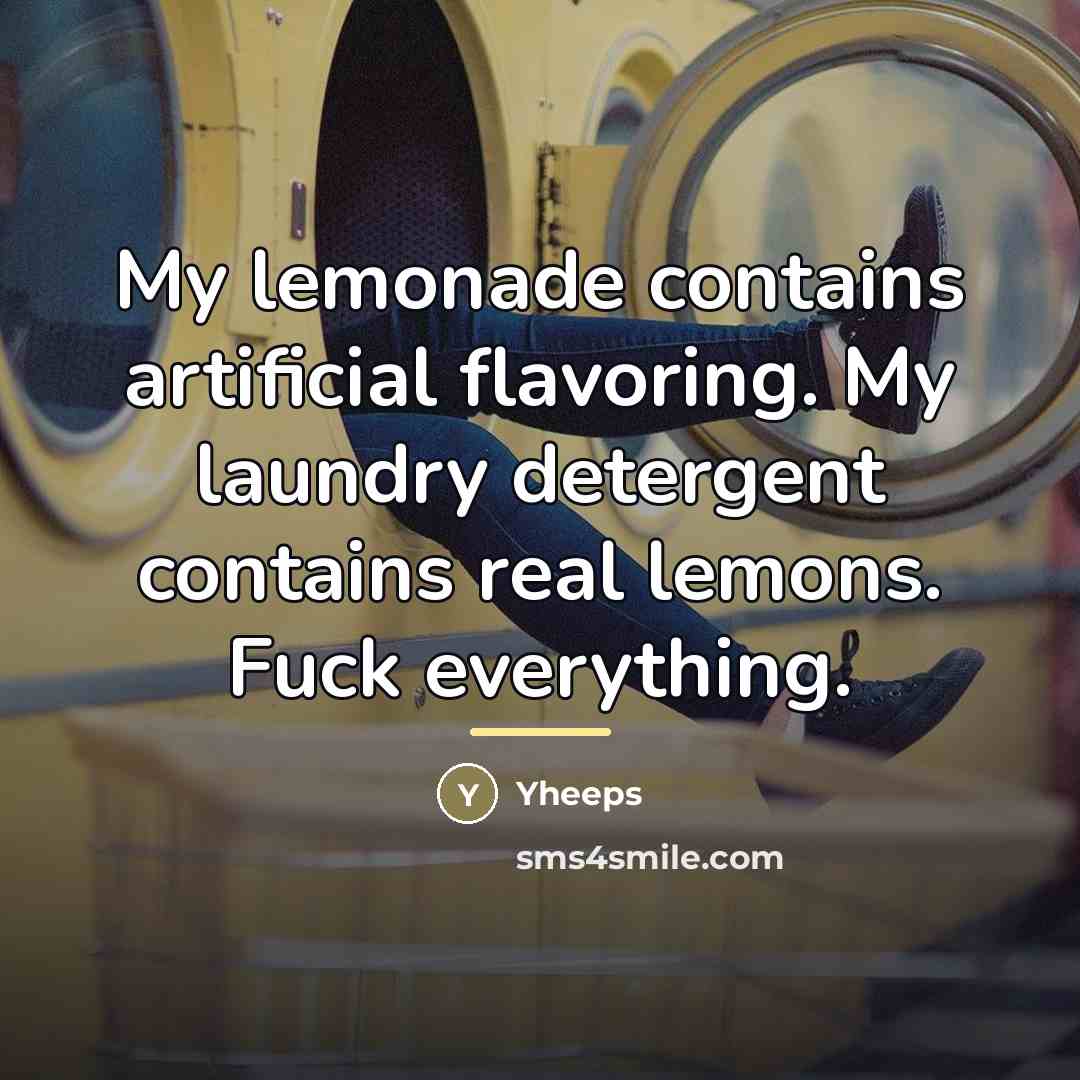 “My lemonade contains artificial flavoring. My laundry detergent contains real…” quote by Yheeps