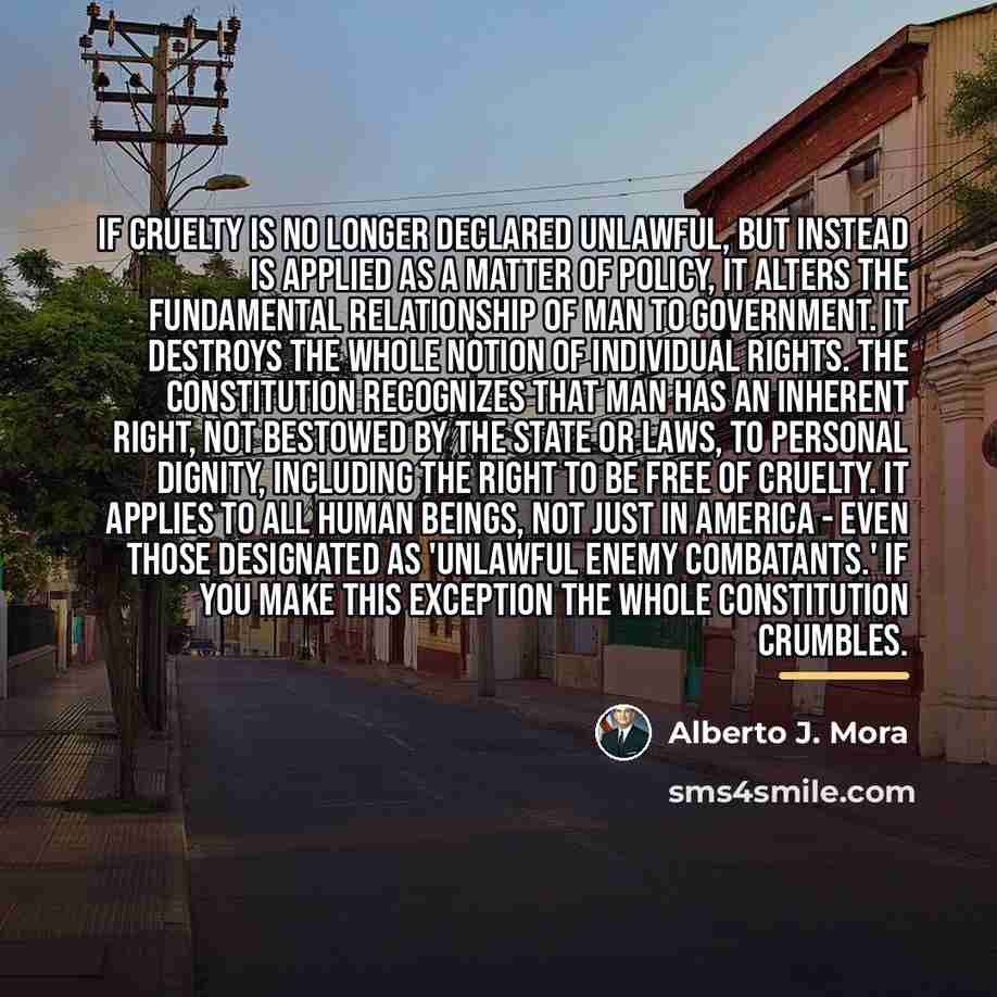 “If cruelty is no longer declared unlawful, but instead is…” quote by Alberto J. Mora