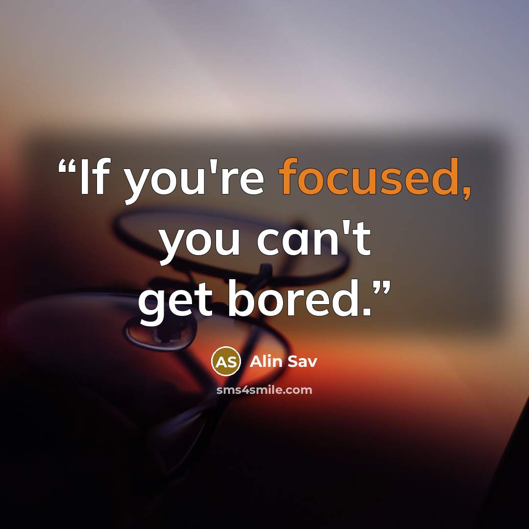 “If you're focused, you can't get bored.” quote by Alin Sav