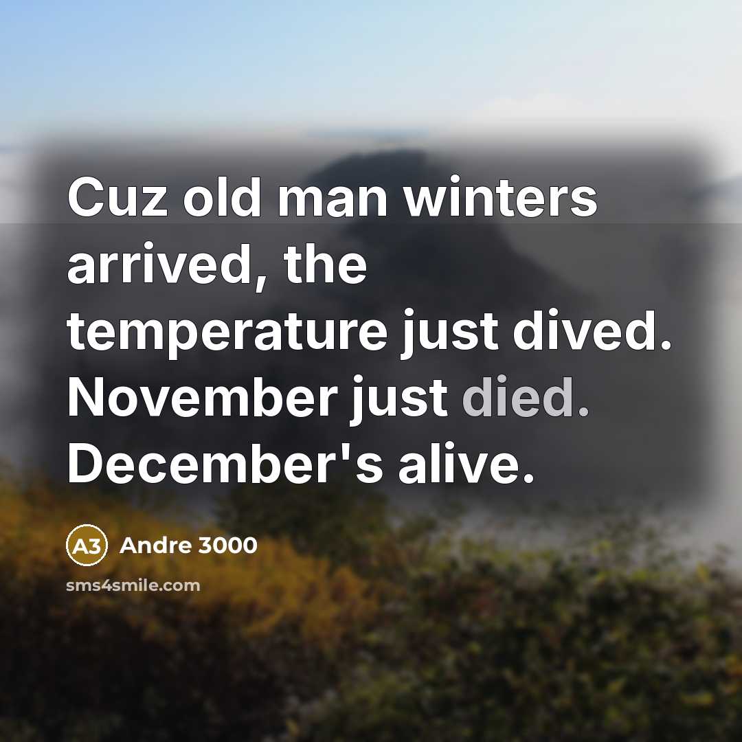 “Cuz old man winters arrived, the temperature just dived. November just died. December's alive.” quote by Andre 3000
