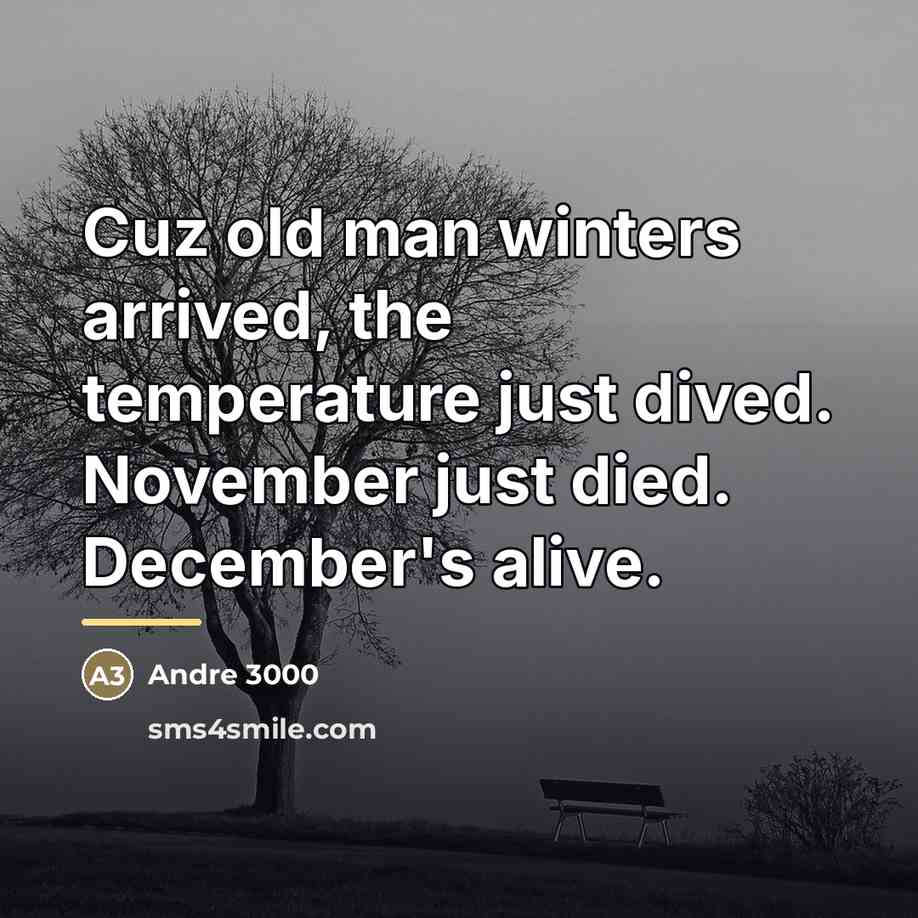 “Cuz old man winters arrived, the temperature just dived. November…” quote by Andre 3000
