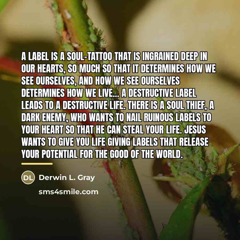 “A label is a soul-tattoo that is ingrained deep in…” quote by Derwin L. Gray