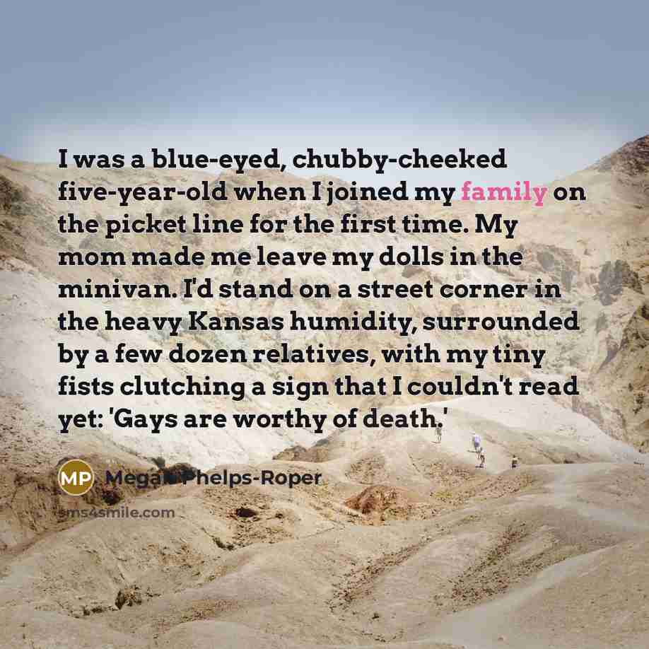 “I was a blue-eyed, chubby-cheeked five-year-old when I joined my…” quote by Megan Phelps-Roper