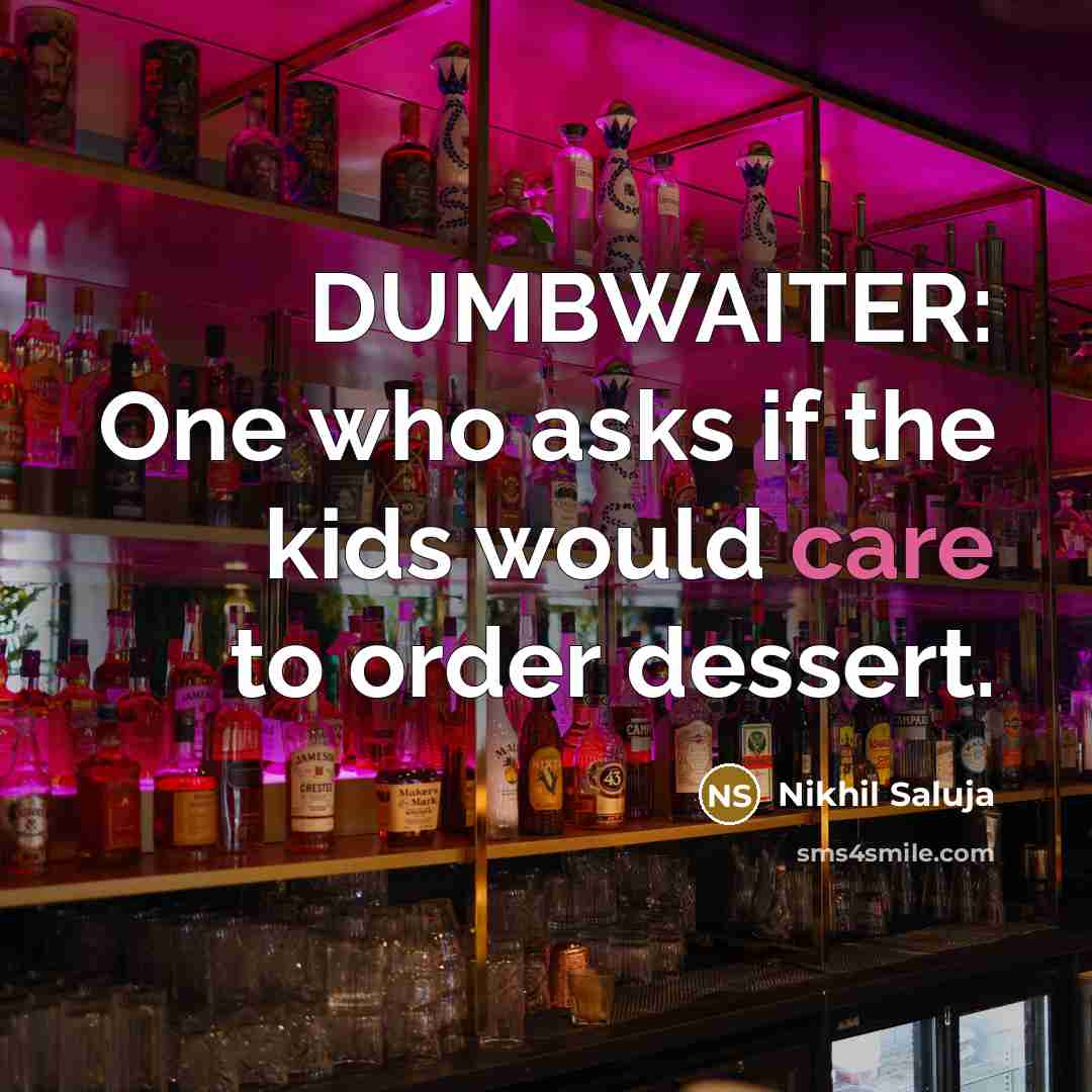 “DUMBWAITER: One who asks if the kids would care to…” quote by Nikhil Saluja