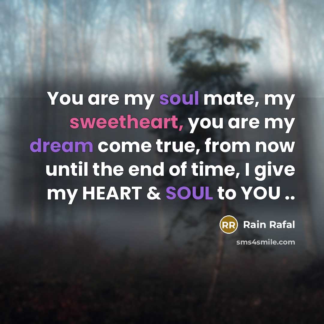 “You are my soul mate, my sweetheart, you are my…” quote by Rain Rafal