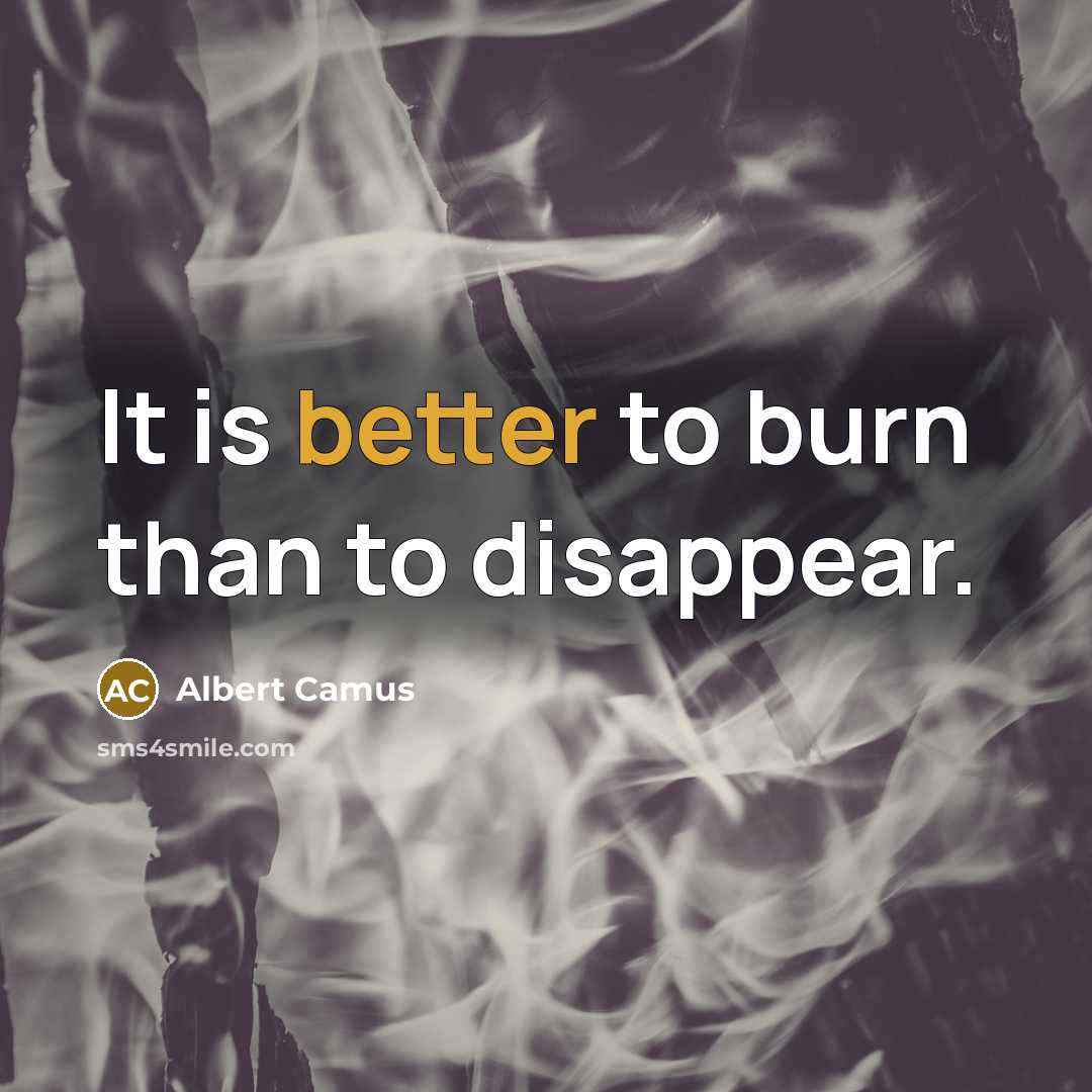 “It is better to burn than to disappear.” quote by Albert Camus