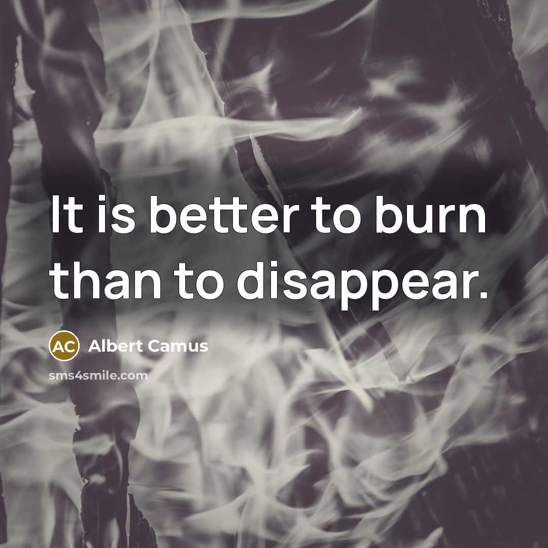 “It is better to burn than to disappear.…” quote by Albert Camus
