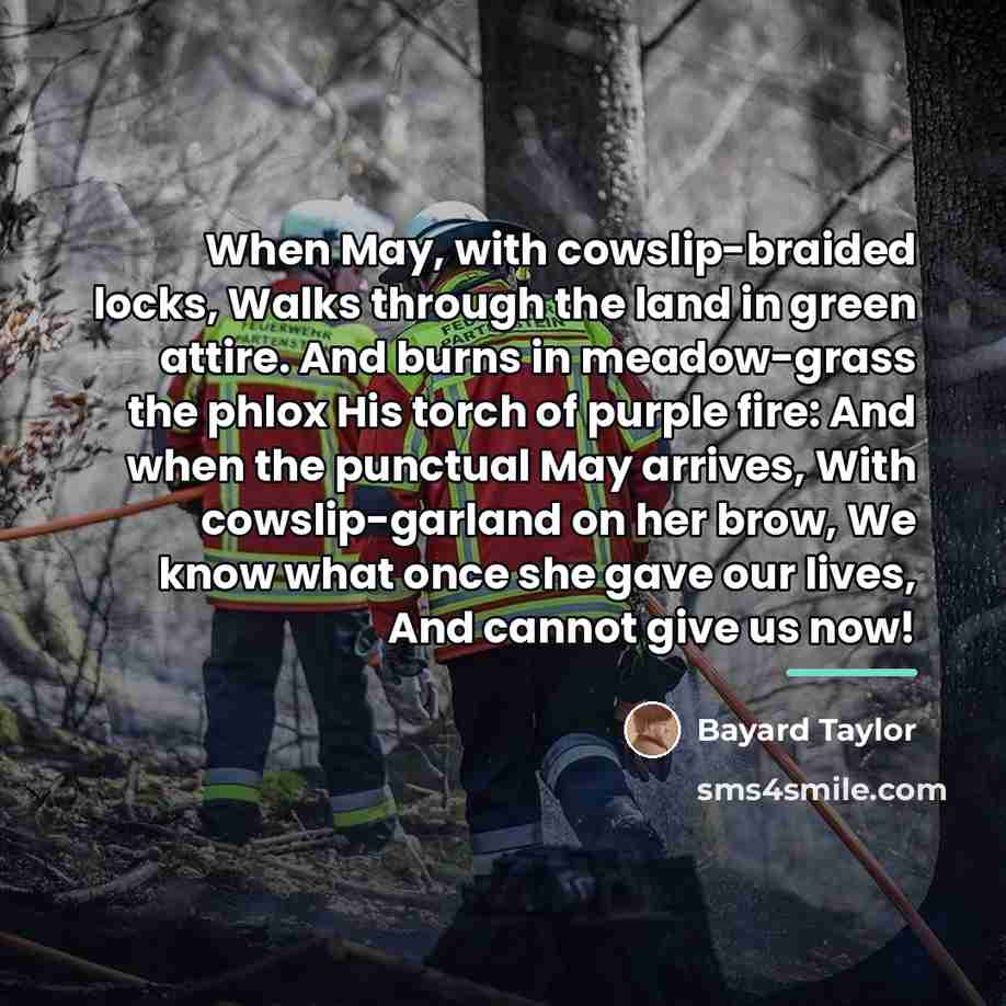 “When May, with cowslip-braided locks, Walks through the land in…” quote by Bayard Taylor