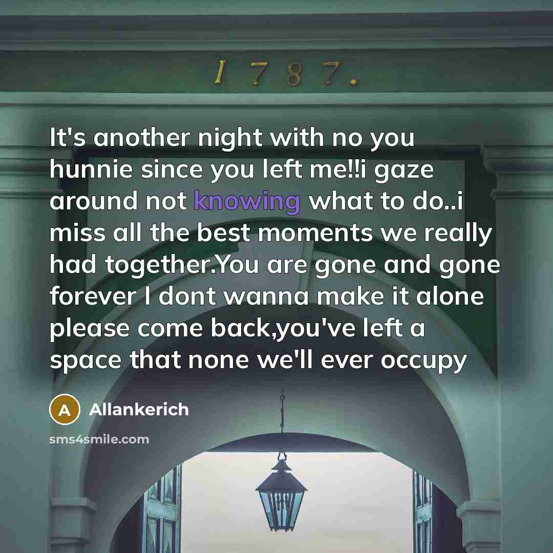 “It's another night with no you hunnie since you left…” quote by Allankerich