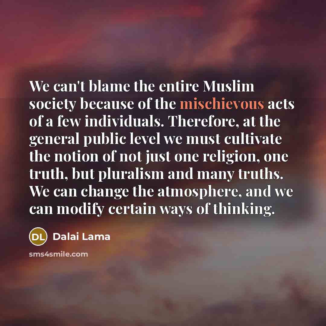 “We can't blame the entire Muslim society because of the…” quote by Dalai Lama