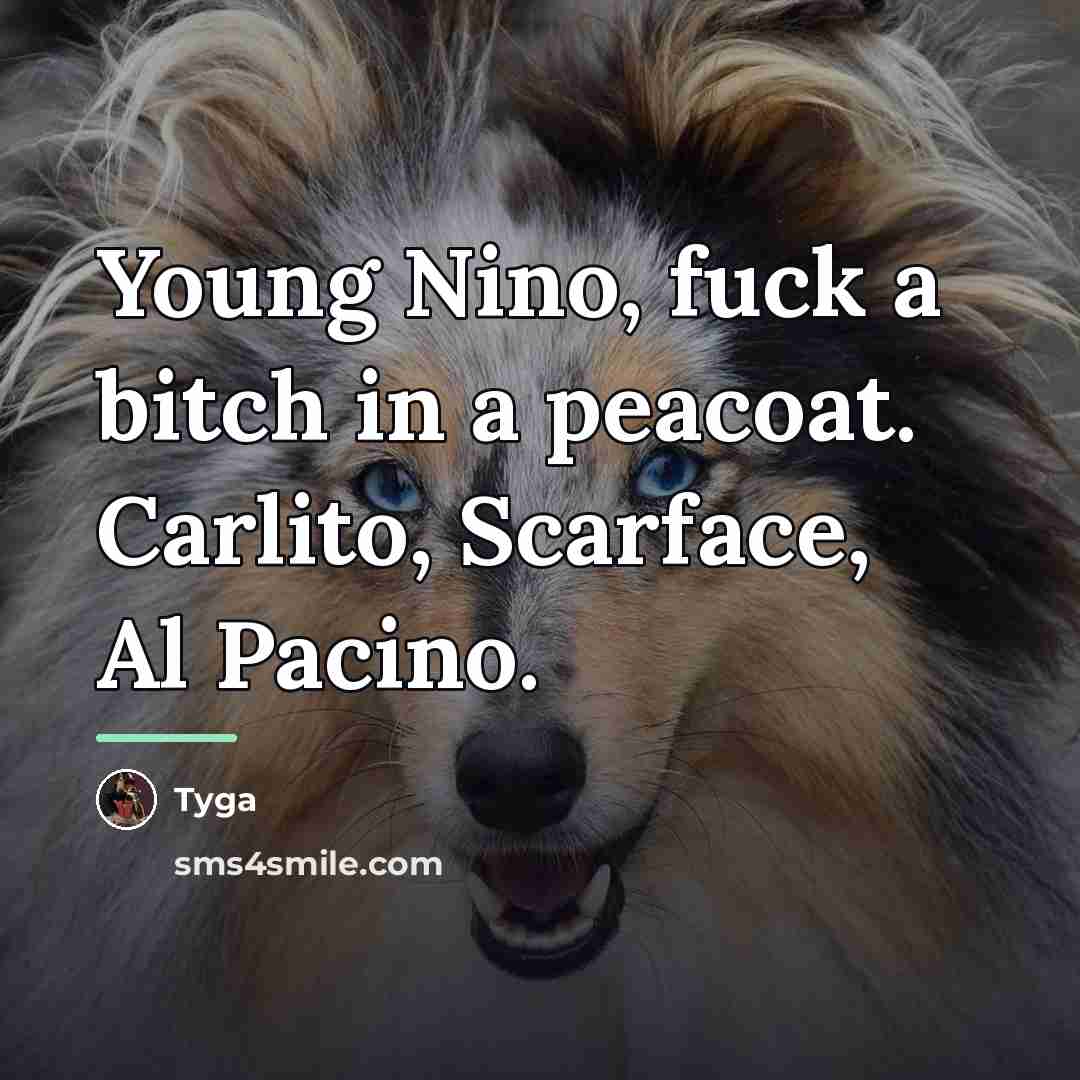 “Young Nino, fuck a bitch in a peacoat. Carlito, Scarface,…” quote by Tyga