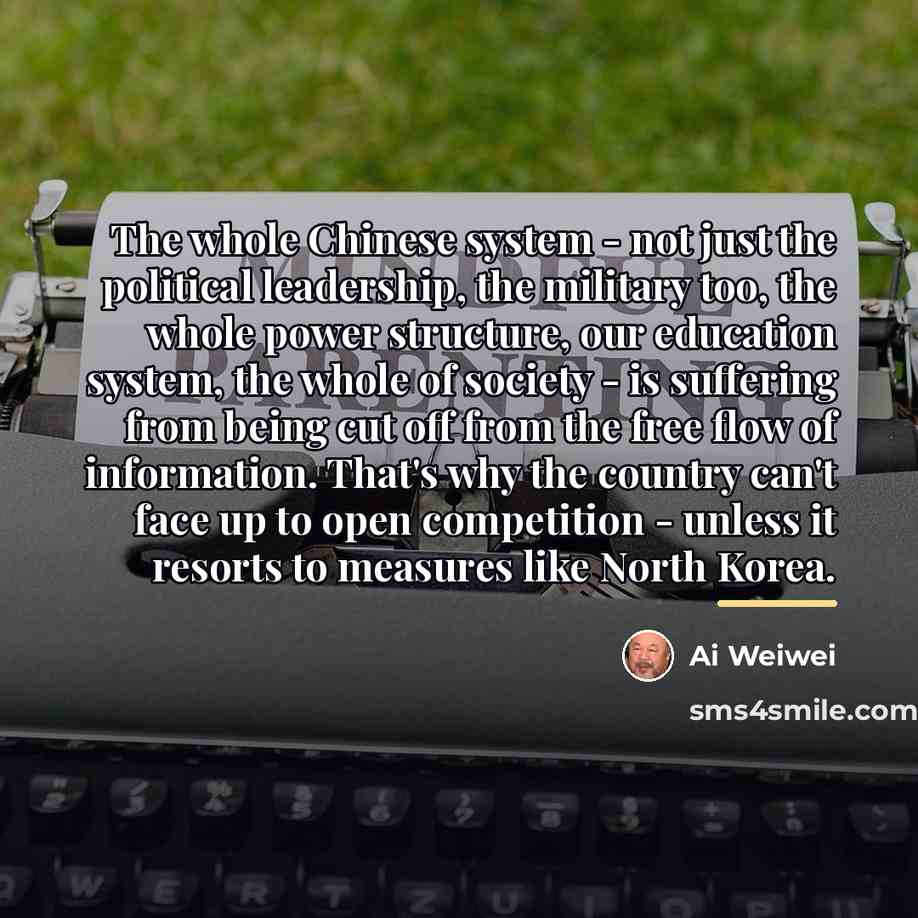 “The whole Chinese system - not just the political leadership,…” quote by Ai Weiwei