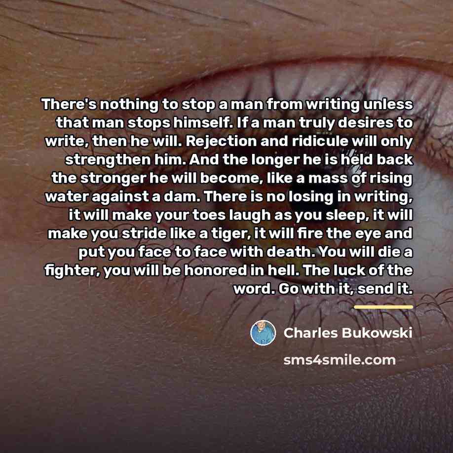 “There's nothing to stop a man from writing unless that…” quote by Charles Bukowski
