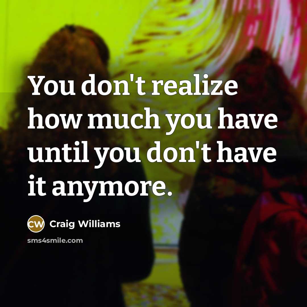 “You don't realize how much you have until you don't have it anymore.” quote by Craig Williams