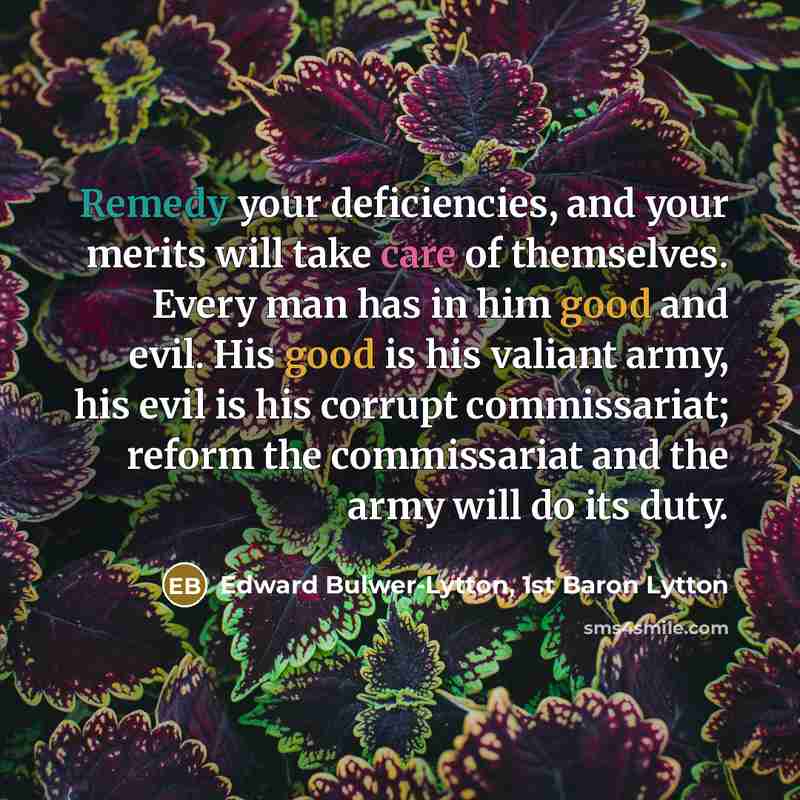 “Remedy your deficiencies, and your merits will take care of…” quote by Edward Bulwer-Lytton, 1st Baron Lytton