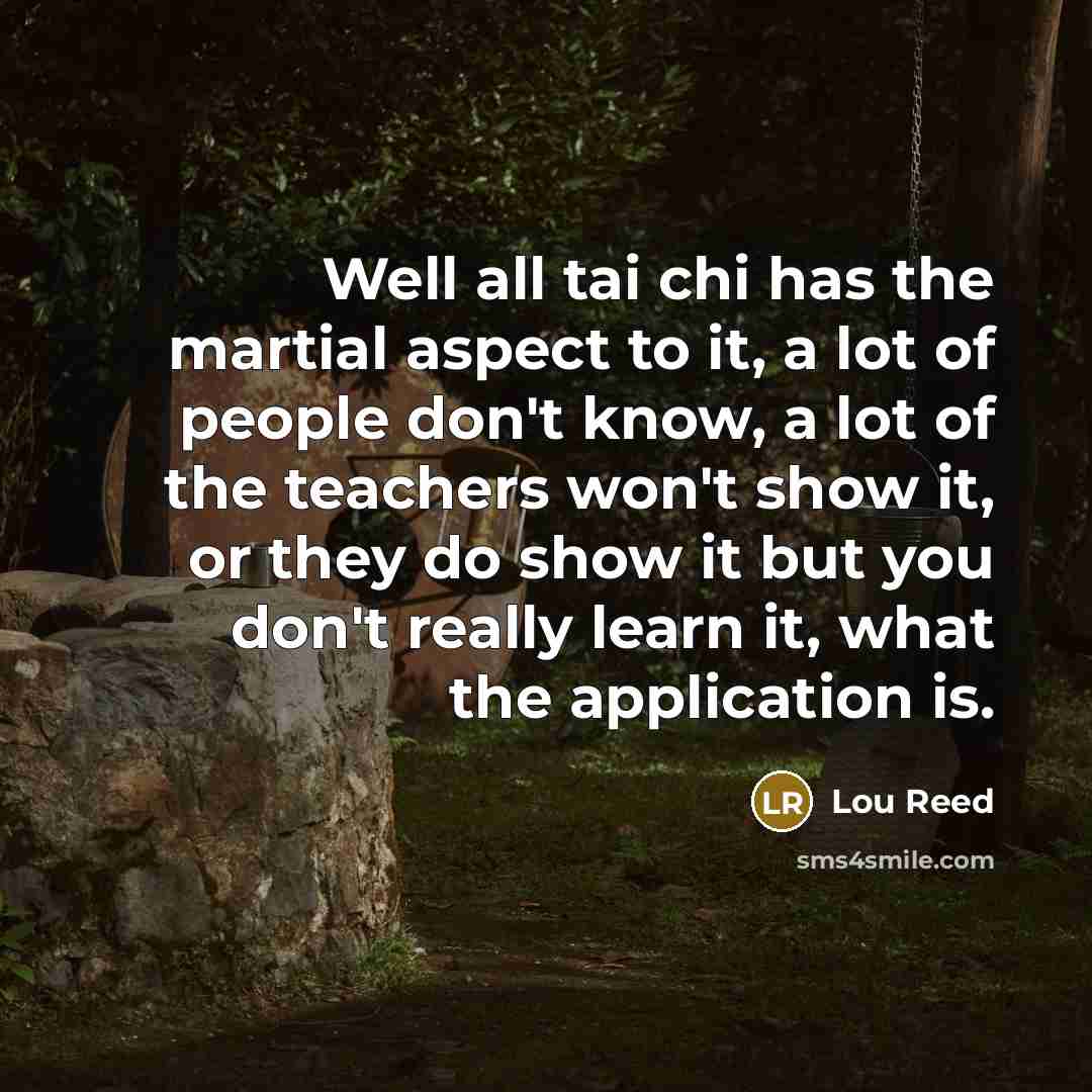 “Well all tai chi has the martial aspect to it,…” quote by Lou Reed