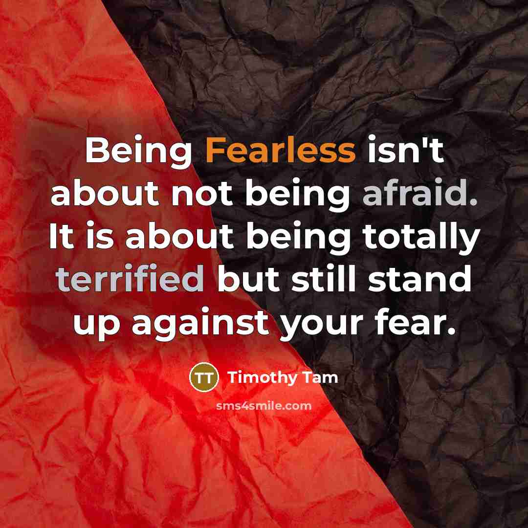 “Being Fearless isn't about not being afraid. It is about being totally terrified but still stand up against your fear.” quote by Timothy Tam